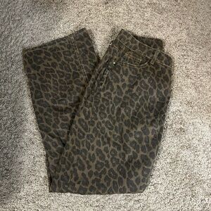 SHEIN Leopard Print Straight Leg Jeans - Brown